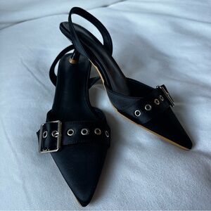 NWOT Black Slingback Heels with Buckle